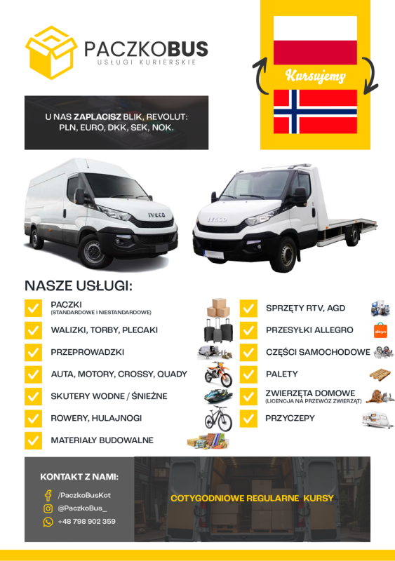 PACZKOBUS- Usługi Kurierskie / Transport Polska Norwegia