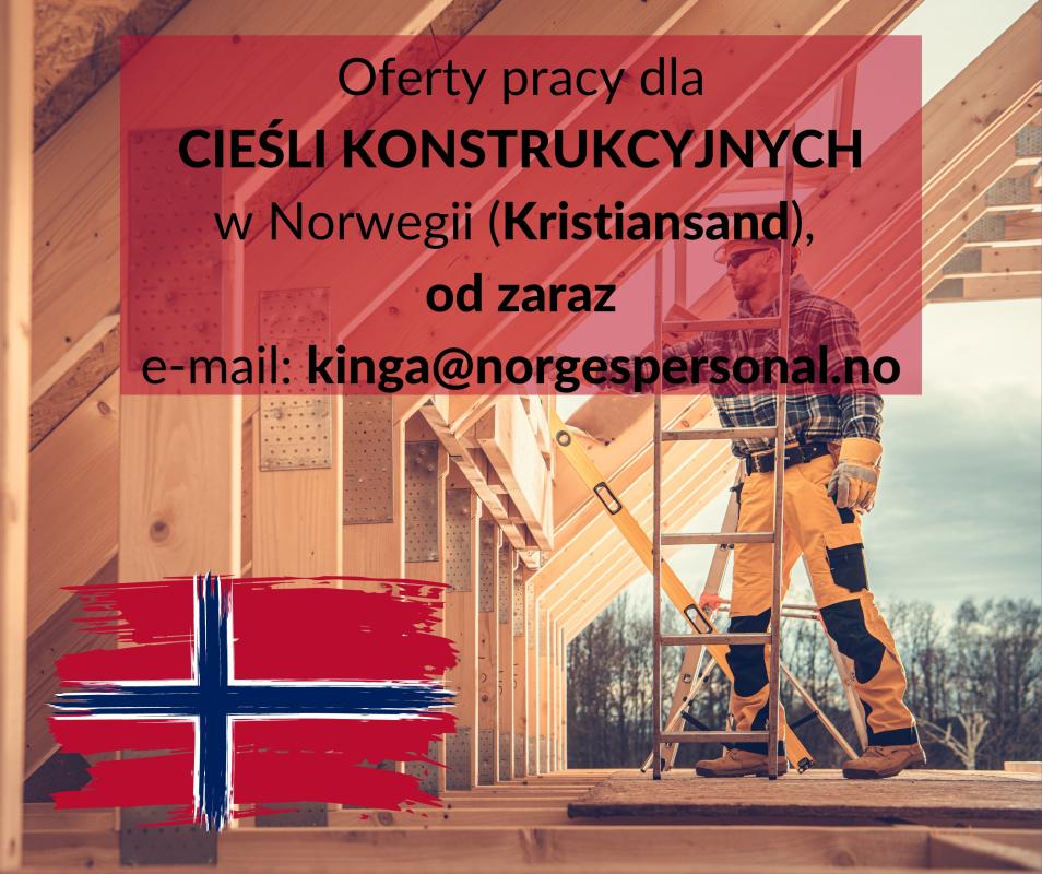Cieśla konstrukcyjny, monter g-k w południowej Norwegii w Kristiansand