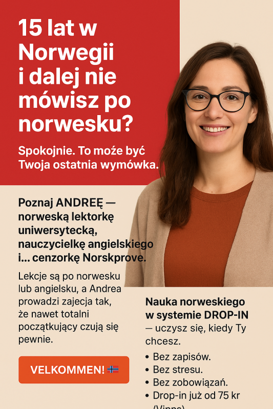 Norweski wreszcie BEZ bólu. Drop-in, 75 kr i zero zobowiązań.