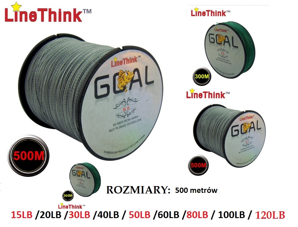 Plecionki Morskie 500m- różne rozm. 15lb do 120lb