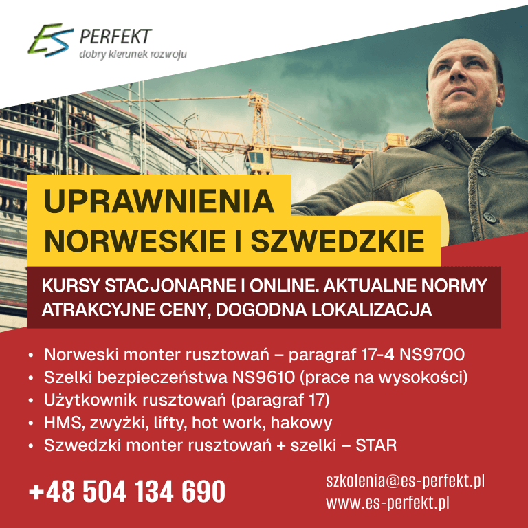 Szkolenia na rusztowania – uprawnienia norweskie (§17-4 zgodnie z NS9700) i szwedzkie (STAR)