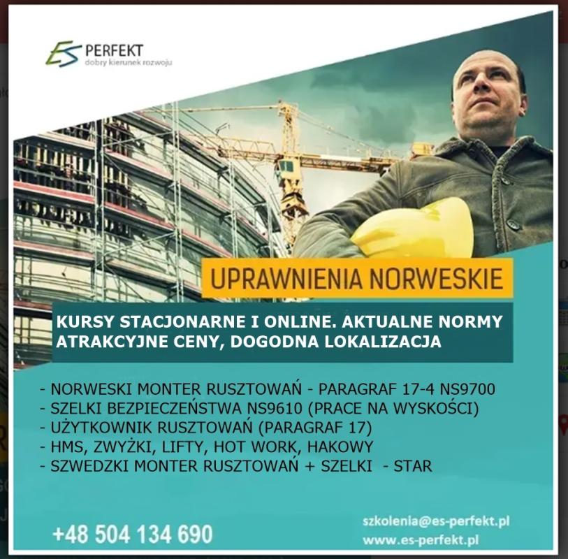 Szkolenia na rusztowania – uprawnienia norweskie (§17-4 zgodnie z NS9700) i szwedzkie (STAR)
