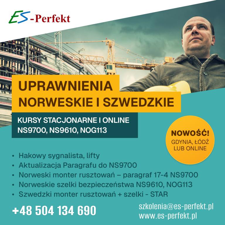 Szkolenia na rusztowania – uprawnienia norweskie (§17-4 zgodnie z NS9700) i szwedzkie (STAR)