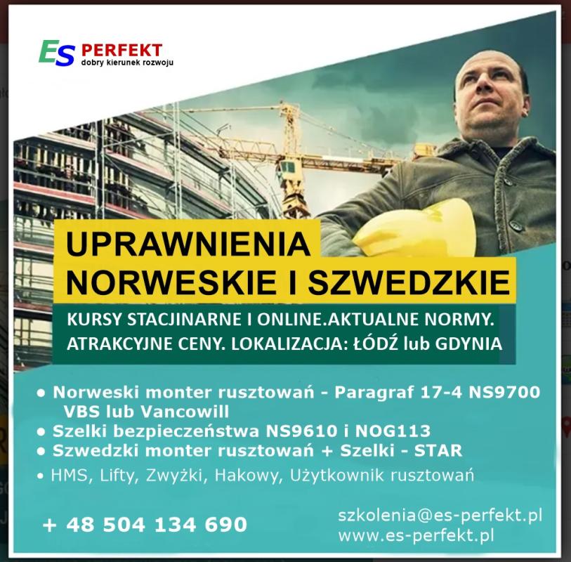 Szkolenia na rusztowania – uprawnienia norweskie (§17-4 zgodnie z NS9700) i szwedzkie (STAR)